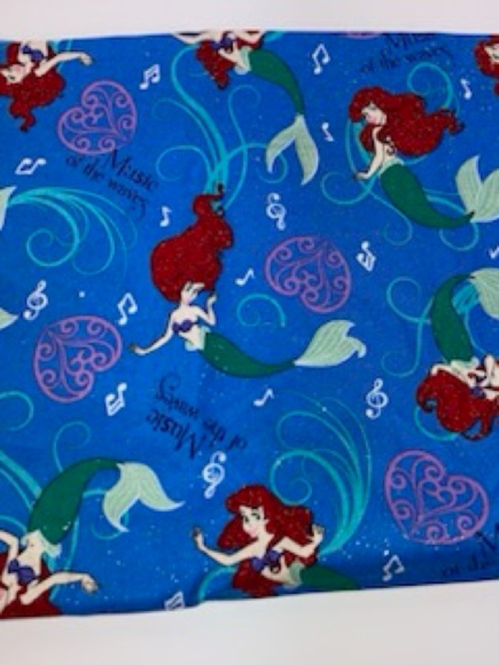 Disney’s Little Mermaid Fabric With Glitter 1yd 44”w New